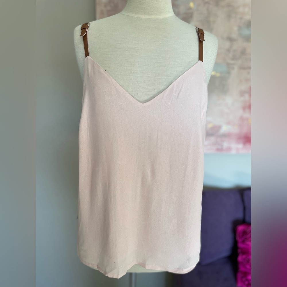 Marciano Pale Pink Tank Top with Brown Strap Accents